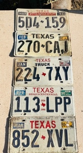 lot 301 image: Lot Of Five Vintage Texas License Plates