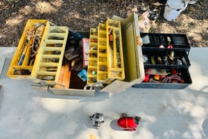 lot 350 image: Two Tackle Boxes Full of Lures & Tackle W Two Reels
