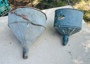 lot 358 image: Vintage Cities Service Oil Co. & Delphis Galvanized Funnels