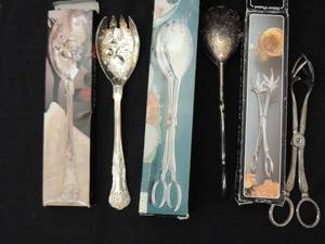 lot 377 image: SERVING FORK (DECORATIVE) SALAD TONG, ICE TONGS - ALL SILVERPLATE
