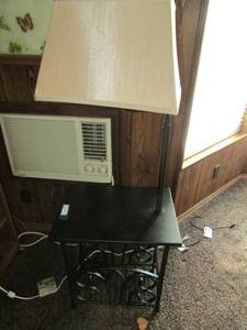 lot 21 image: Floor lamp table bottom holds books magazines has shade  251420 12 