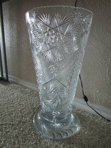 lot 43 image: Crystal Vase diamond cut, made in Turkey 18 HT  9 12 D