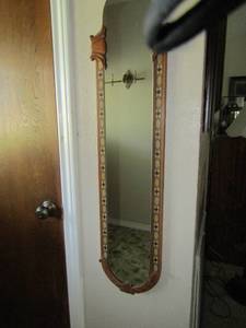 lot 45 image: Vintage  hanging wall mirror , with wooden frame 37 9 12