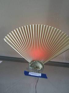 lot 5 image: Portable lamp # Y-1254 made out hand Japanese fan, max light bulb uses is 25 watt