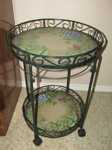 lot 73 image: 2 tier vintage rolling tablecart metalround  frame   2418