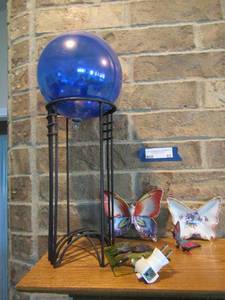 lot 80 image: black stand with a purple ball on top for dcor 176,   decorative  butterflies qty 3
