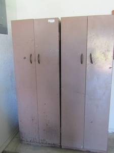 lot 86 image: 2 -- 3tier metal shop storage cabinets double doors open in front