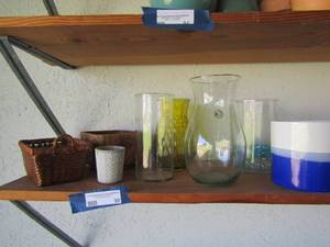 lot 90 image: vase and planter lot, clear glass vases, ceramic planters and more