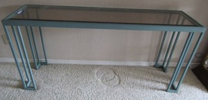 lot 57 image: Hall couch table green frame with glass top 285218