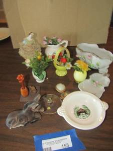 lot 153 image: Nic NAKS -  dcor, flowers, bowls, donkey and dancing lady porcelain