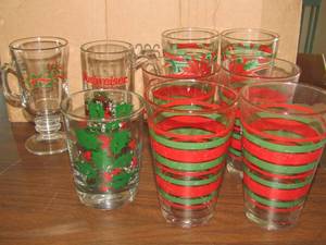 lot 175 image: Budweiser mug, Christmas drinking glasses
