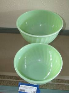 lot 180 image: set of 2 fire king mixing bowls JADEITE  light green in color