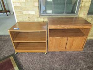 lot 198 image: Side table 2 tier wood, 242916,-- side table on wheels 222518