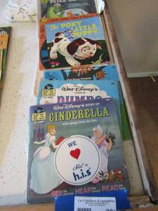 lot 204 image: Walt Disney books with read along records inside, Petes dragon,the poky little puppy, cinderella, dumbo