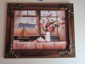 lot 216 image: TR. Cluie framed photo of ocean side with light house 16 14 20 12
