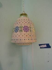 lot 223 image: Corner light hangs from ceiling, beaded with flowers aroundapprx 12 tall