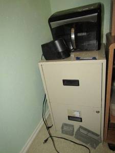 lot 229 image: 2 drawer metal filing cabinet, electric pencil sharpener, Staples electric paper shredder