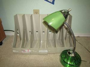 lot 233 image: Green desk top lamp, dividers for filing papersmail