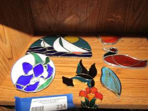 lot 234 image: Stained glass lot includes, duck,leaf, sailboat,