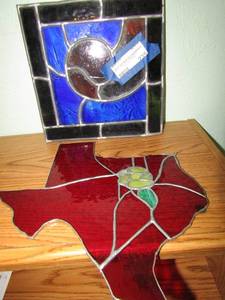 lot 235 image: Stained glass lot square piece 99,  Texas shape stained glass 1212