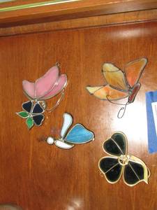 lot 249 image: 2 butterfly pieces of stained glass
