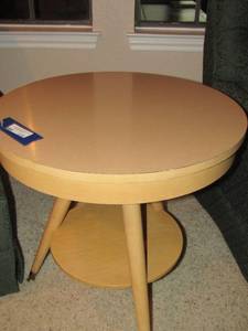 lot 276 image: MCM 2 tier tan wood table, 24 X 24