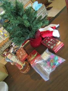 lot 294 image: 22 mini Christmas tree with a tree skirt,   3 Boxes of Petite treasures tree ornaments & Petite Gold tree topper star