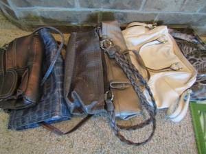 lot 300 image: 6 womens purses, purple, blue, grey, white and brown