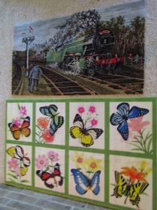 lot 314 image: railroad rug  39x22 , butterfly floor matt with mutliple pics   45x 27