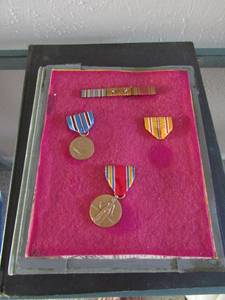 lot 328 image: MILITARY  MEDALS  X 3  & 1 BAR