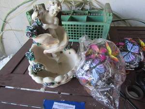 lot 346 image: 2 butterfly yard lights new, Angel bird bath yard dcor