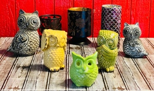 lot 67 image: Collection of Vintage Owls WDecorative Candle Holders- One Stained Glass &amp One Brass