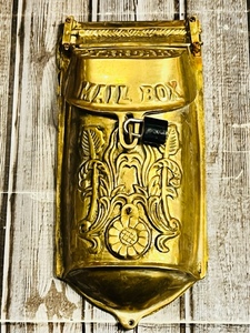 lot 8 image: AntiqueVintage Ornate Standard Mailbox Solid Brass Wall Mount Mail Box $$