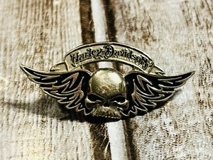 lot 21 image: HARLEY-DAVIDSON MOTORCYCLE VEST PIN SKULL, WINGS &amp BANNER&nbsp &nbsp#HD013