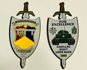 lot 100 image: Two Burts Knights 3rd Battalion 66th Armored Regiment Challenge Coins