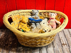 lot 109 image: Traditional Large&nbsp Oval Handled Wicker StorageLaundry Basket W 15 Unsearched Plushes - Including Herrington Teddy Bears &amp TY
