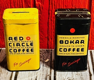 lot 119 image: Vintage Red Circle &amp Bokar Coffee Bank Tins