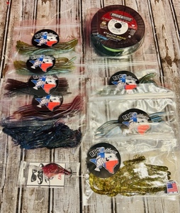 lot 130 image: Eight New Packs Of RPG Outdoors Plastic Works, One Lure, &amp 500 Yards of 17lbs Test Spider Wire