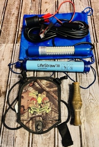 lot 131 image: One Nextone Duck Call, Lifestraw, LED Underwater Fishing Light, &amp Primos Hunting Hook Hunter Mouthcall Case W Turkey Calls