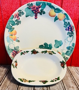 lot 163 image: The Cades Cove Collection by Citation 10 Oval Vegetable Serving Bowl &amp 14 Pier 1 Hand-Painted In Italy Serving Platter