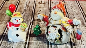 lot 185 image: One Vintage Post WWII Made in Japan Snowman Bell WBalloons &amp Vintage Hand-Painted Porcelain Snowman