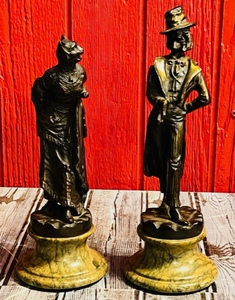 lot 203 image: AntiqueVintage 11 Dog-Faced Man &amp 10 Cat-Faced Woman Bronze Sculptures Mounted on Marble