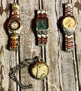 lot 222 image: Mens Lorus Silver Tone Quartz LR3034 Watch, Fossil Speedway&nbsp CH-2334 Chronograph Two Tone Quartz Watch, Fossil Blue AM-3571 Two Tone Quartz Watch, &amp Statue Of Liberty Pocket Watch