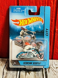 lot 226 image: Hot Wheels 2013 Blue Scorchin Scooter WSkeleton Rider Figure