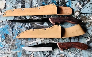 lot 19 image: Maxam Steel Special 420 With Wood Handle Stainless Fish Fillet Knife and Sheath &amp Maxam No. FM-2 Steel Knife With Wood Handle And Belt Sheath