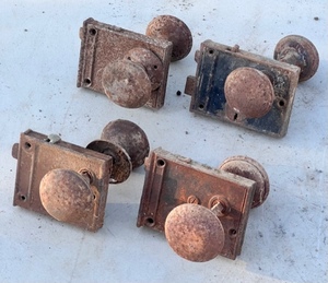 lot 61 image: Four Complete Antique Door Knobs &amp Locking Mechanisms