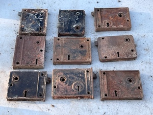 lot 62 image: Nine AntiqueVintage Rim Lock Locking Mechanisms