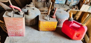 lot 160 image: Five Vintage Gas Cans - Including Eagle &amp XD