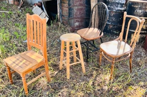 lot 167 image: Three Vintage Wooden Chairs WOne Barstool