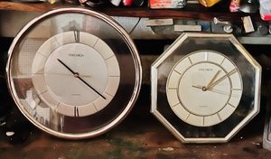 lot 128 image: Rare Mid-Century Octagon Shaped Modern Made Vericron Wall Clock &amp Vintage Circular Vericron Wall Clock